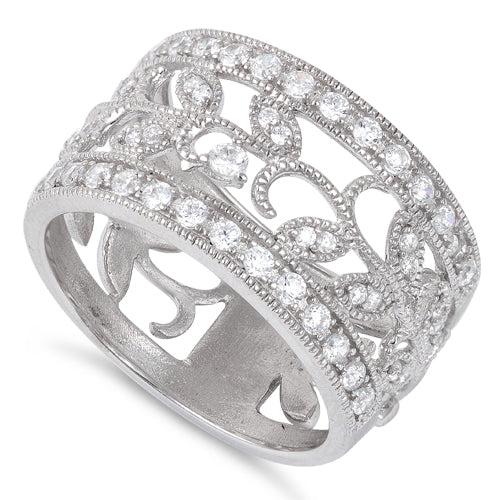 Sterling Silver Filigree Vine Cz Ring (Size 4-11)