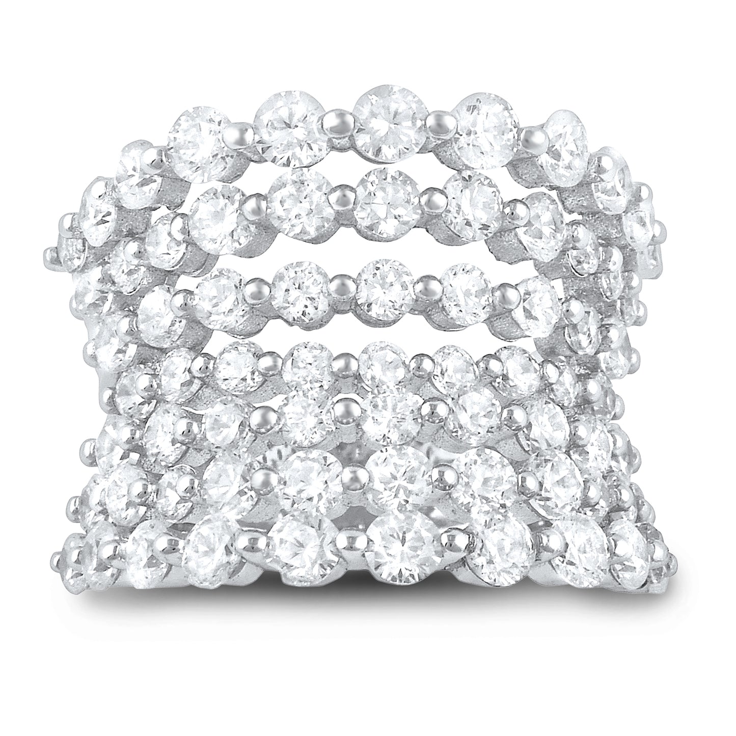 Sterling Silver 7 Row Concave Simulated Diamond Statement Ring (Size 4 - 11)