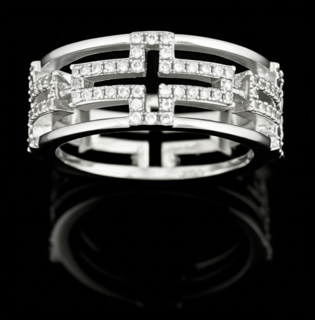 Ladies White Gold Over Sterling Silver Cz Chunky Sideways Cross Eternity Ring