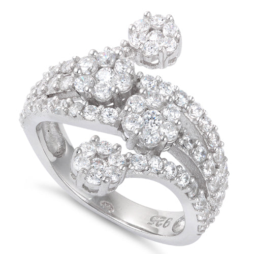 Sterling Silver Daisy Double Flower Cz Ring (Size 4-11)