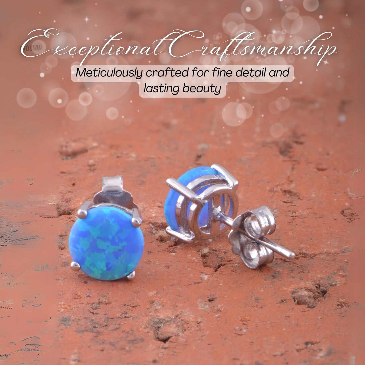 Blue opal stud earrings with butterfly backs