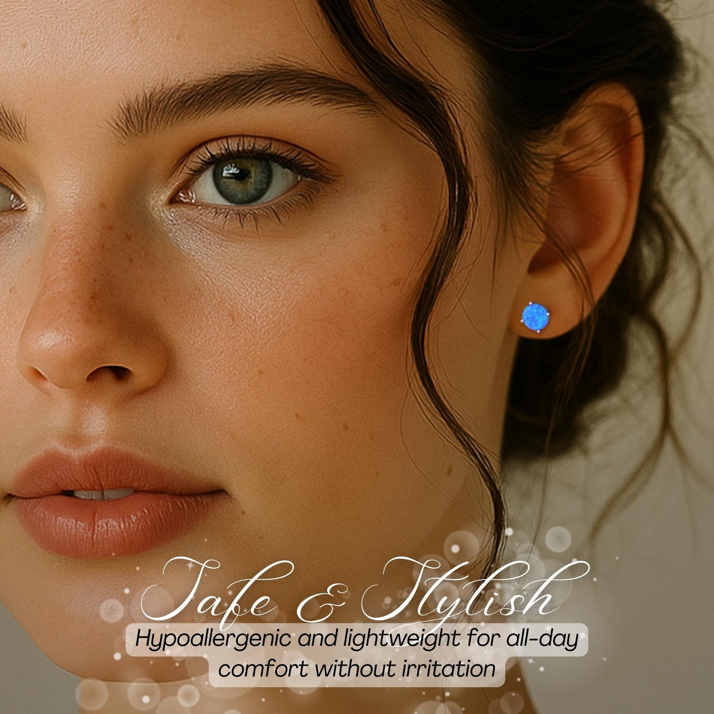 Blue opal stud earrings gift presentation
