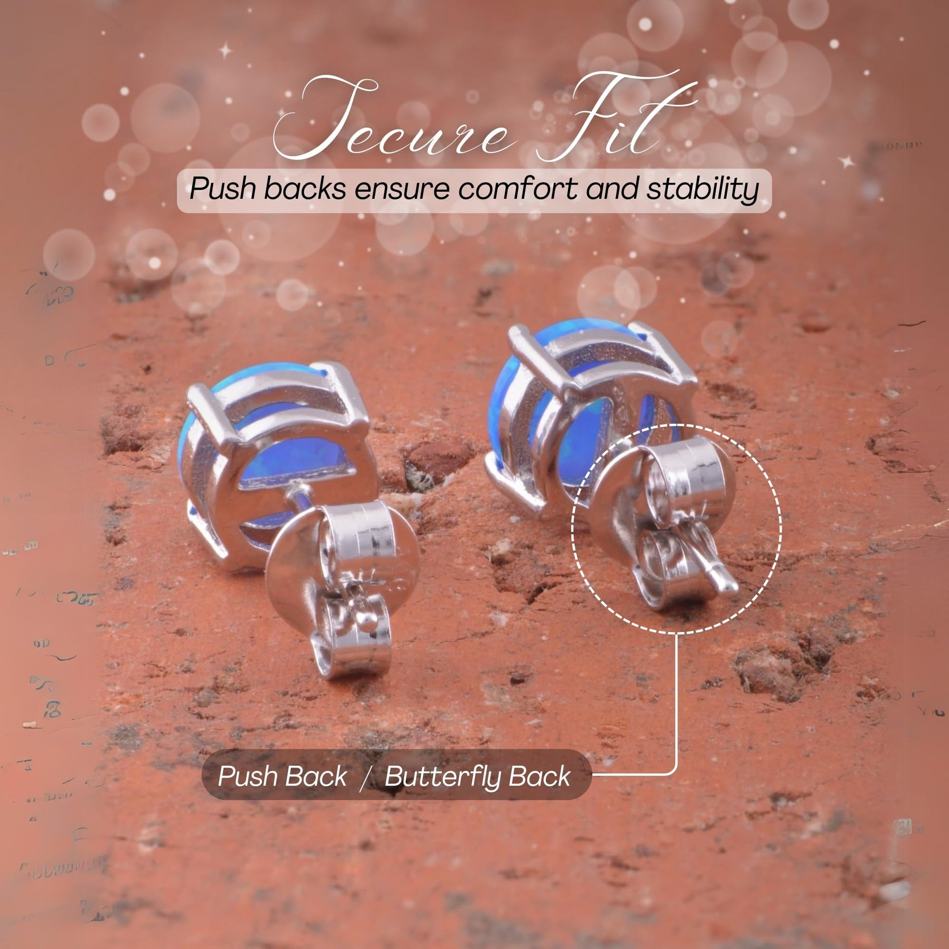 Blue opal stud earrings scale reference