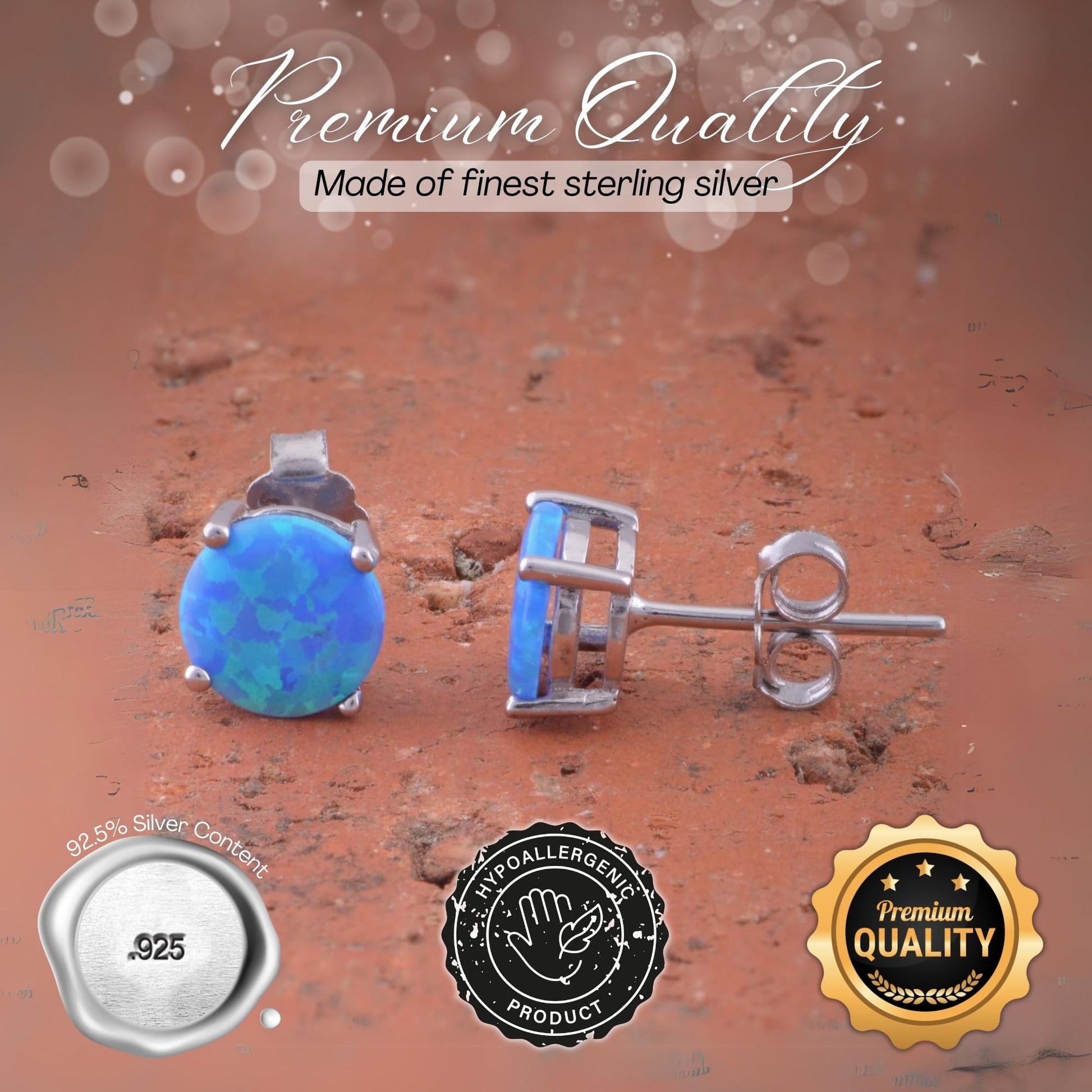 Blue opal stud earrings detail view