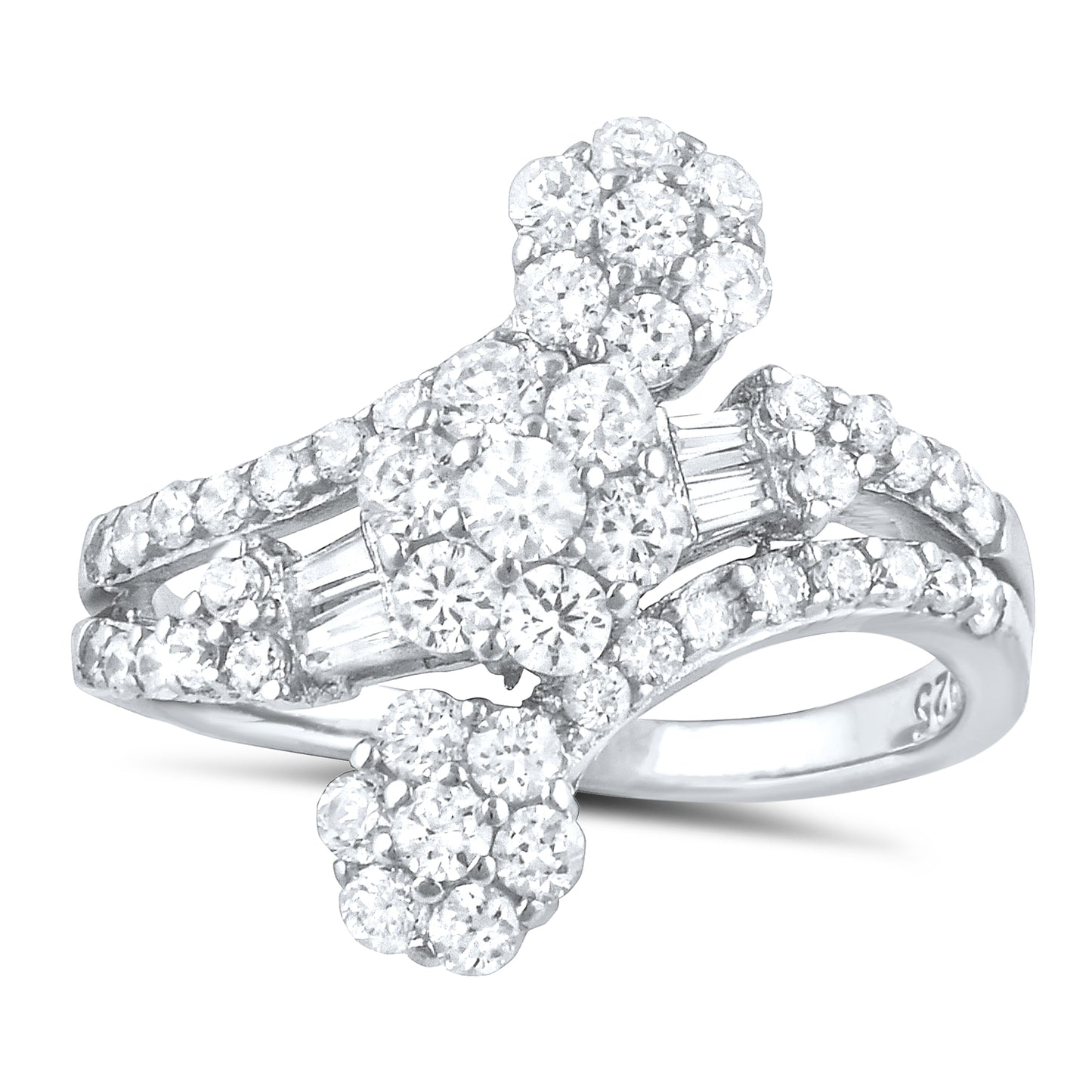 Sterling Silver Daisy Flower Cz Ring (Size 4-11)