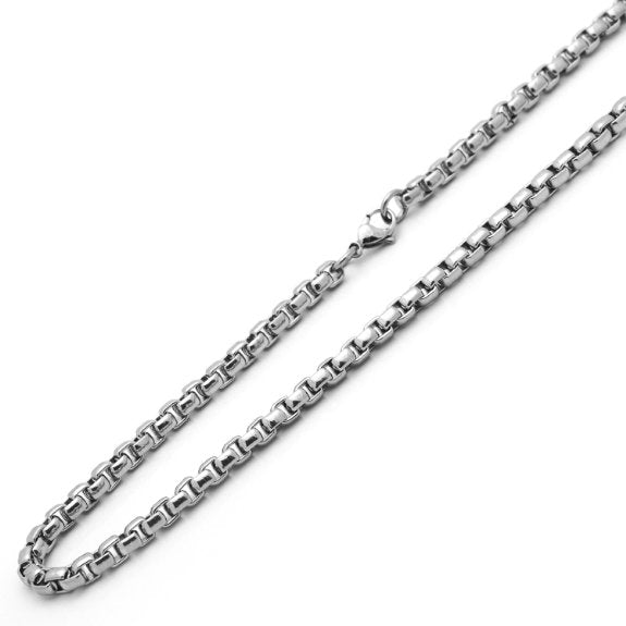 Stainless Steel Unisex Thick Round Box Chain Necklace - 5.0mm Thickness (Available Lengths 16" - 30")