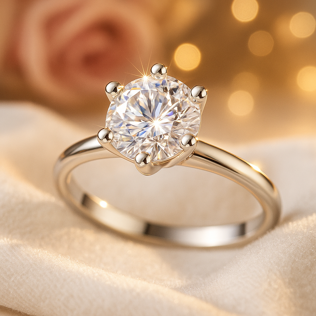 Elegant Engagement Ring – White Gold Over Sterling Silver 1.3ct Moissanite Solitaire Band (Sizes 3–13)