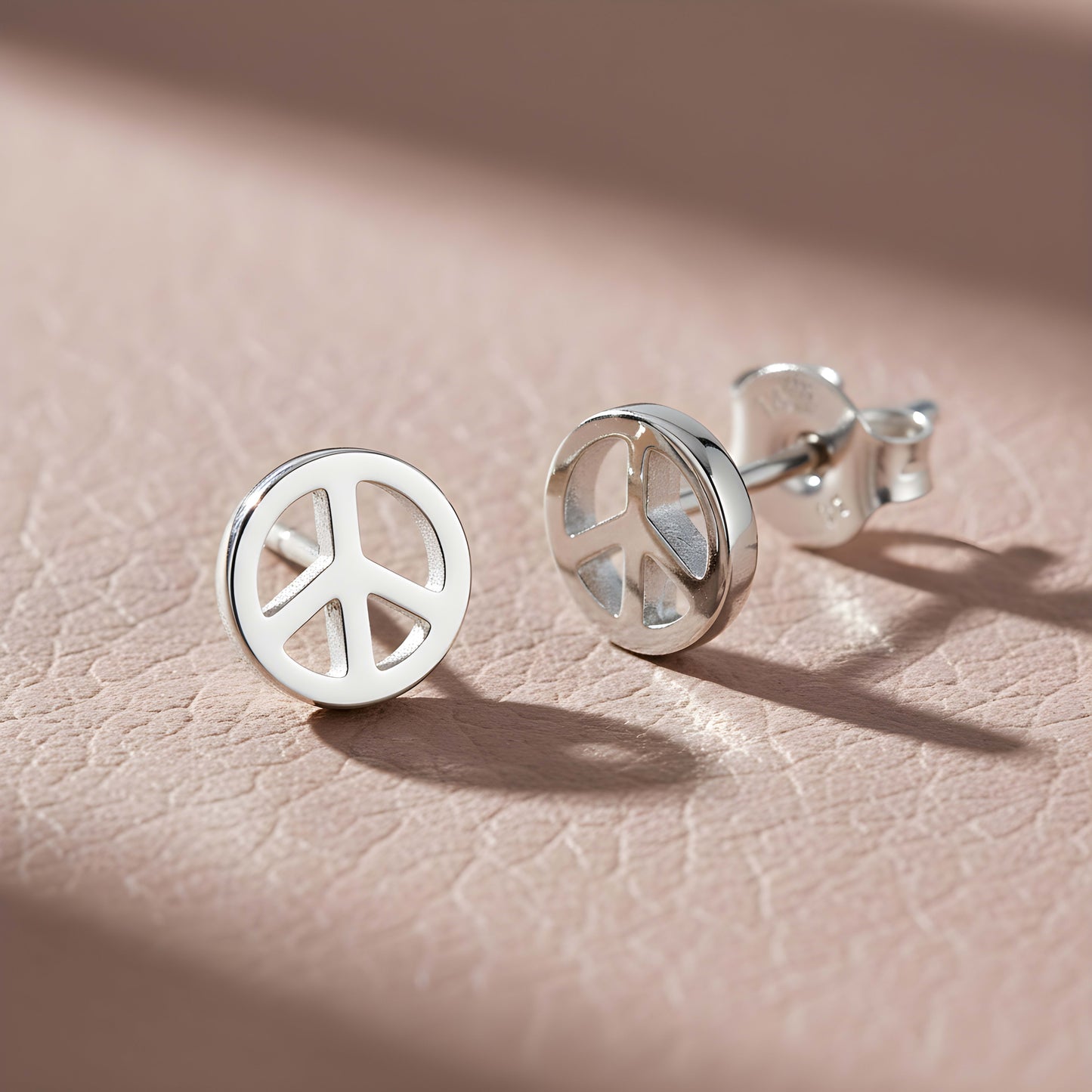 SilverCloseOut Rhodium Plated Sterling Silver Womens Dainty Peace Sign Stud Earrings - 6mm