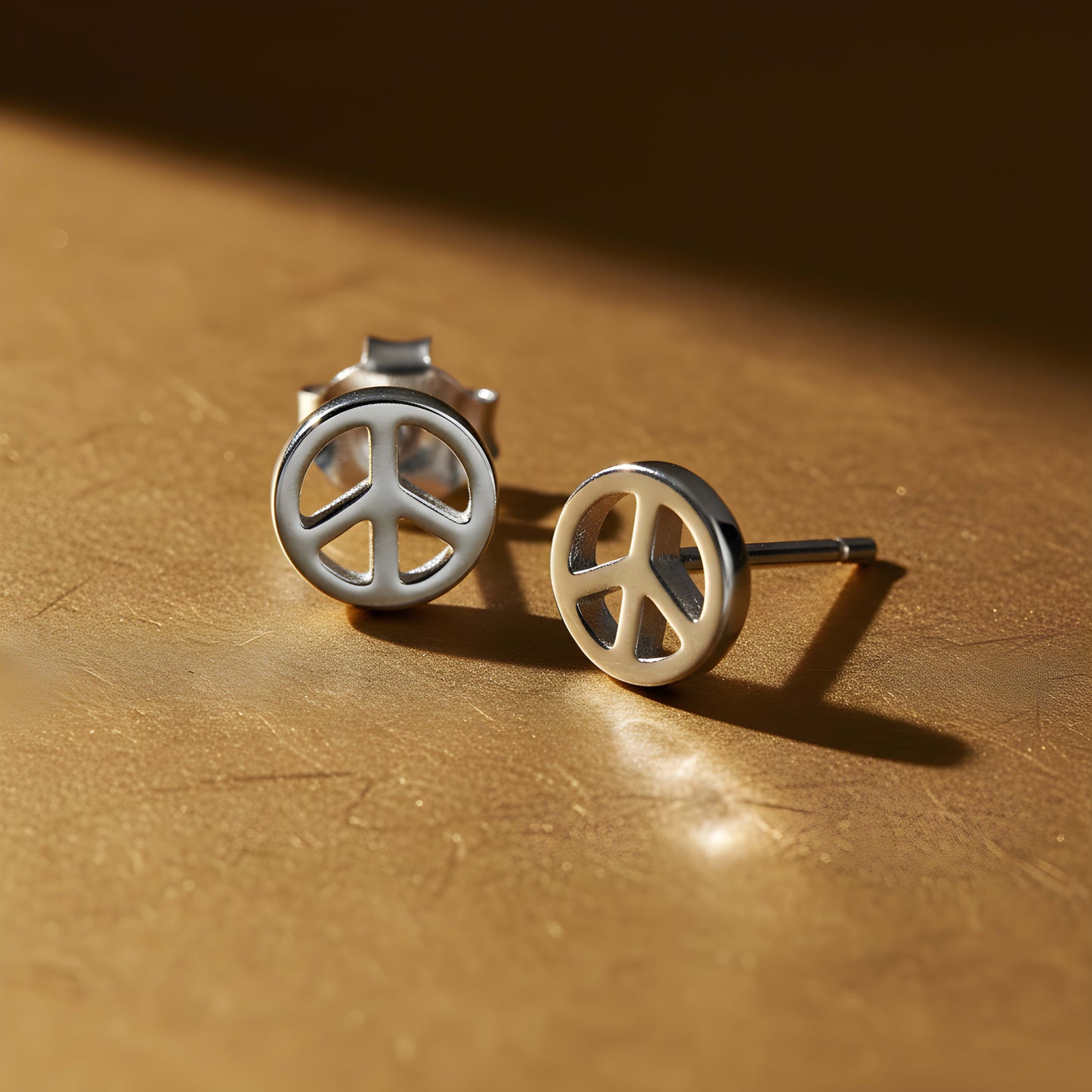 SilverCloseOut Rhodium Plated Sterling Silver Womens Dainty Peace Sign Stud Earrings - 6mm