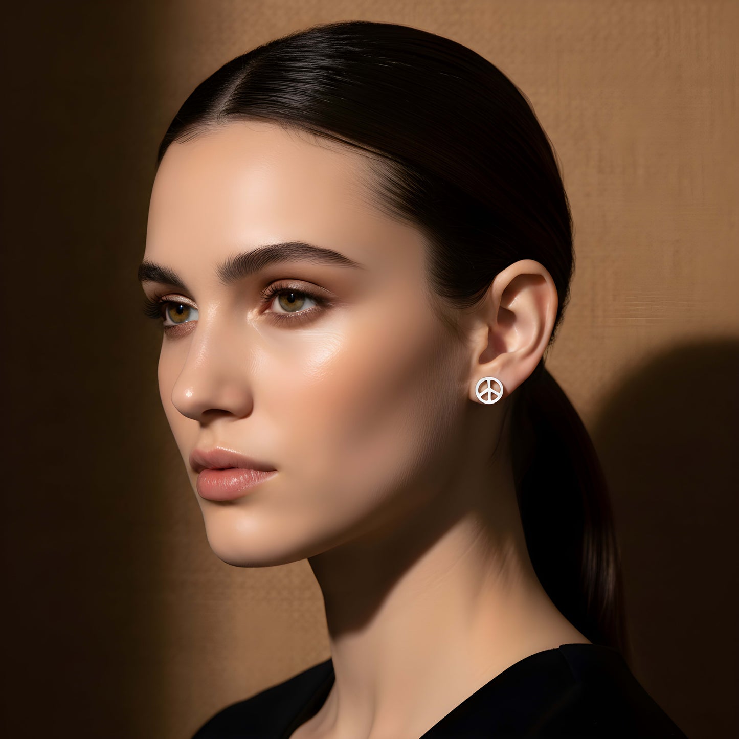 SilverCloseOut Rhodium Plated Sterling Silver Womens Dainty Peace Sign Stud Earrings - 6mm