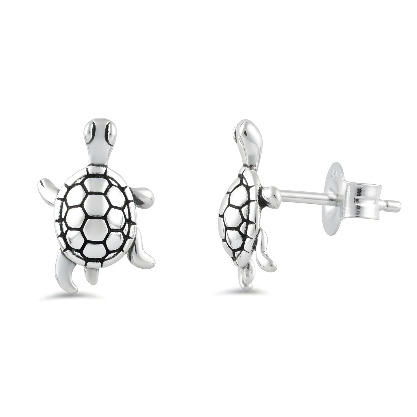 Sterling Silver Sterling Silver Turtle Stud Earrings – Ocean-Inspired Animal Jewelry, 9mm