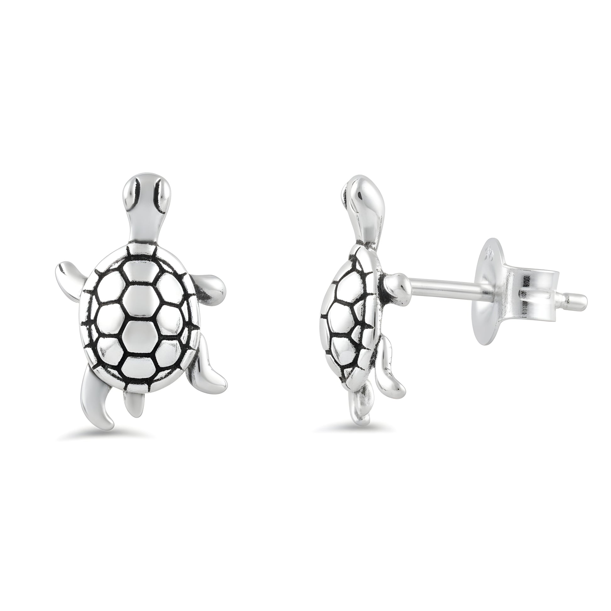 Sterling Silver Sterling Silver Turtle Stud Earrings – Ocean-Inspired Animal Jewelry, 9mm