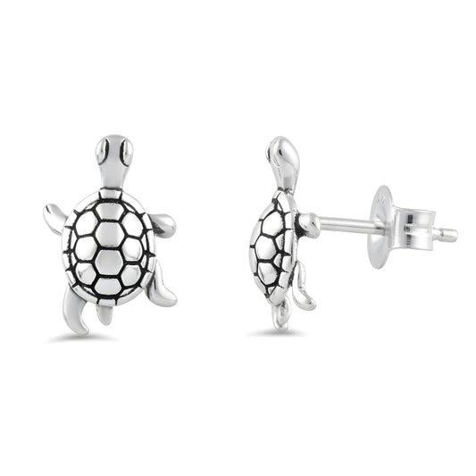 Sterling Silver Turtle Stud Earrings – Ocean-Inspired Animal Jewelry, 9mm