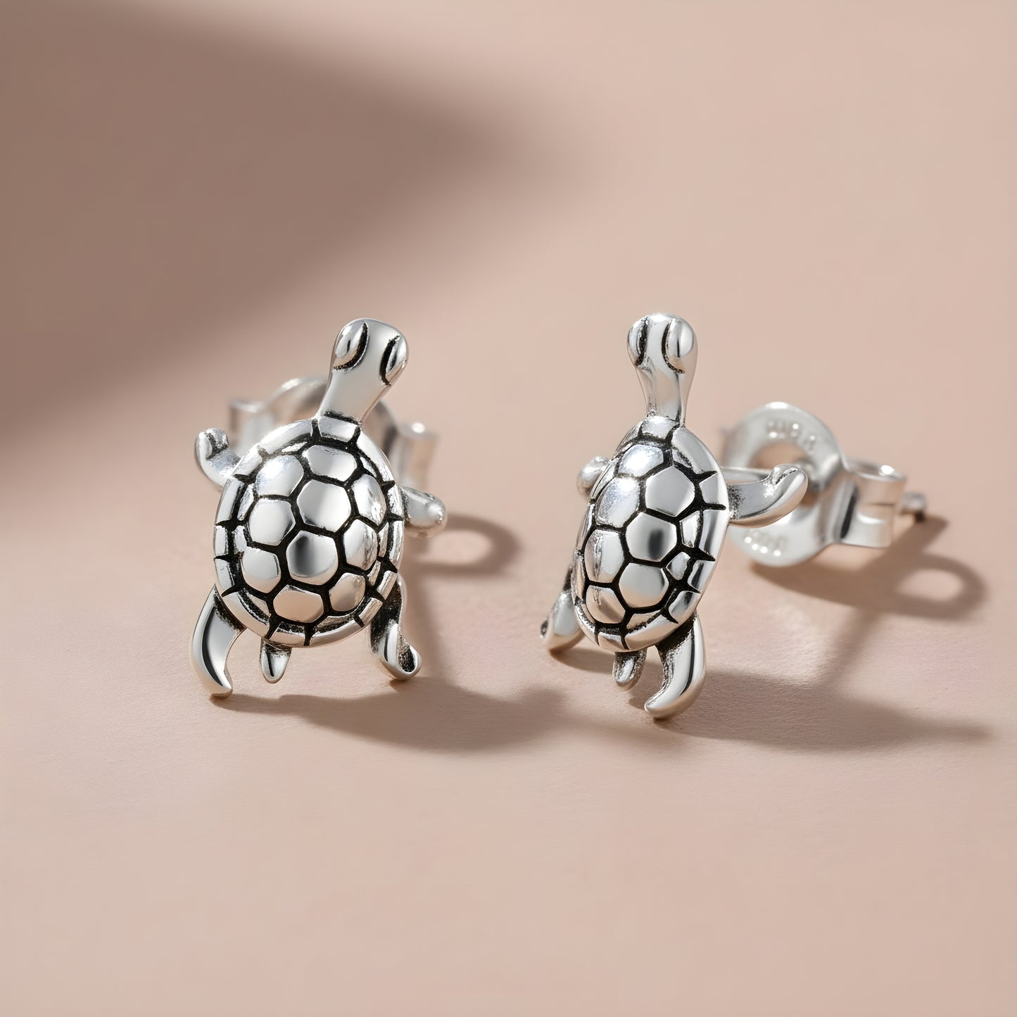 Sterling Silver Sterling Silver Turtle Stud Earrings – Ocean-Inspired Animal Jewelry, 9mm — detail view