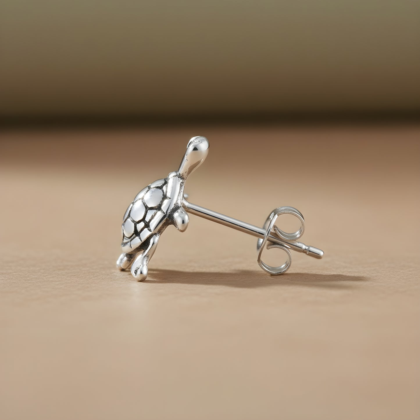 Sterling Silver Sterling Silver Turtle Stud Earrings – Ocean-Inspired Animal Jewelry, 9mm — scale reference