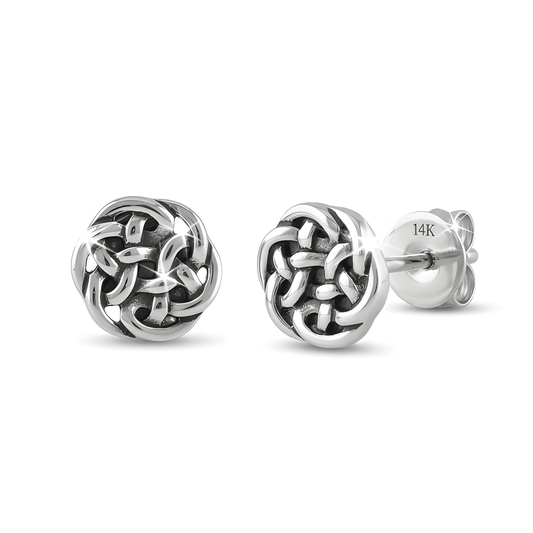 Rhodium Plated Sterling Silver Womens Small Antrim Knot Celtic Stud Earrings