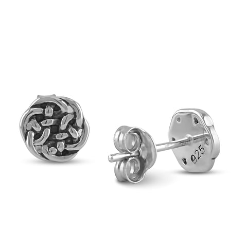 Rhodium Plated Sterling Silver Womens Small Antrim Knot Celtic Stud Earrings