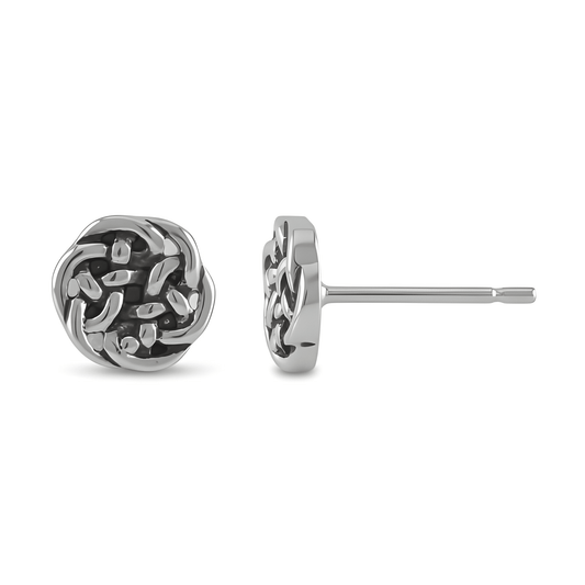 Rhodium Plated Sterling Silver Womens Small Antrim Knot Celtic Stud Earrings