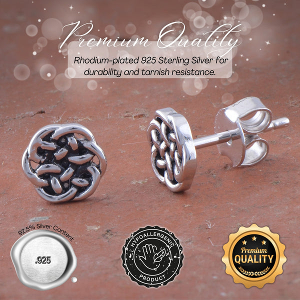 Rhodium Plated Sterling Silver Womens Small Antrim Knot Celtic Stud Earrings
