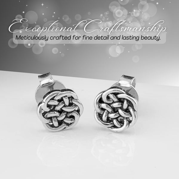 Rhodium Plated Sterling Silver Womens Small Antrim Knot Celtic Stud Earrings