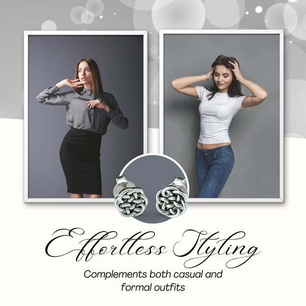 Rhodium Plated Sterling Silver Womens Small Antrim Knot Celtic Stud Earrings