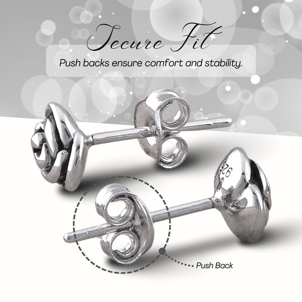 White Gold Over Sterling Silver Womens Dainty Black Enamel Rose Flower Stud Earrings - 7mm