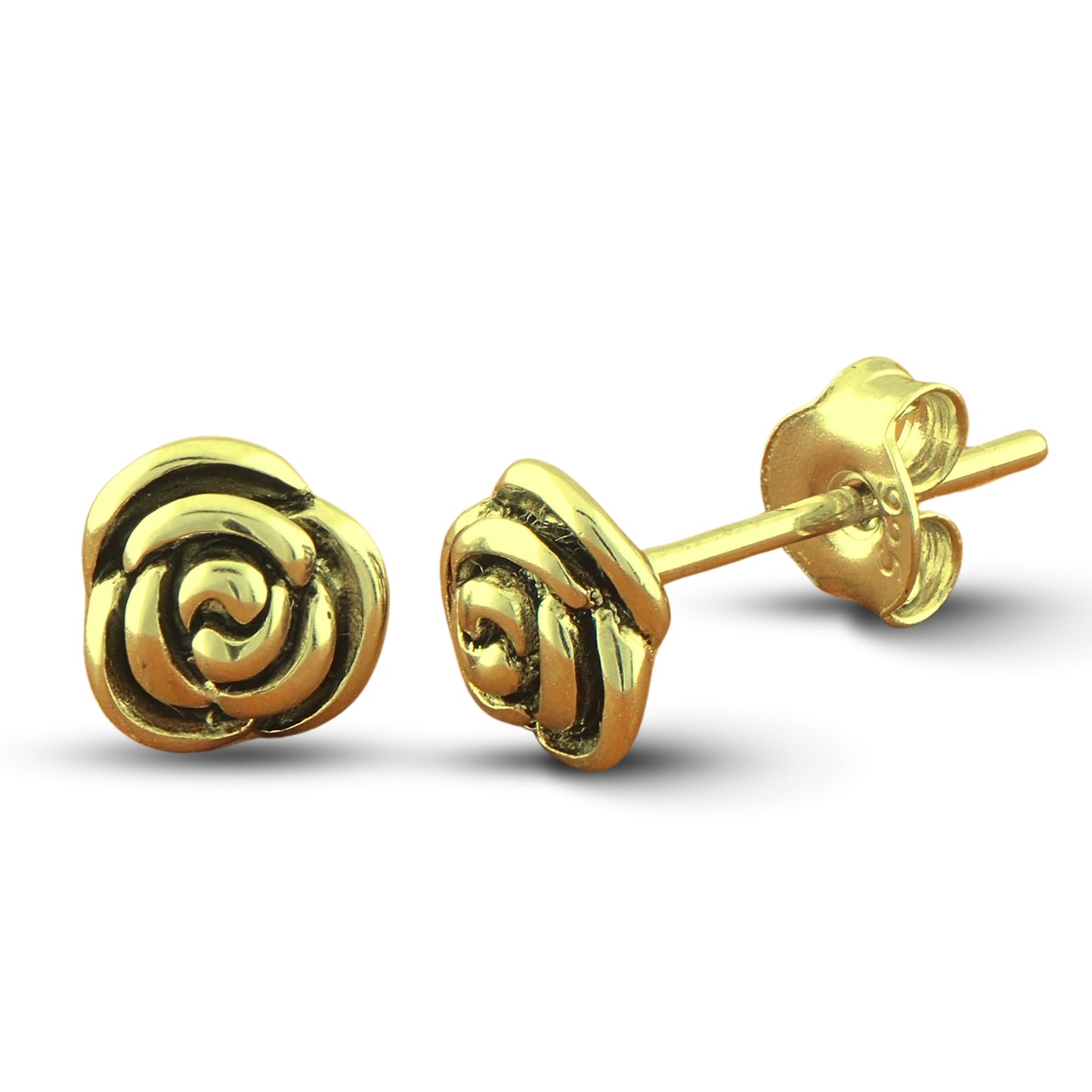 White Gold Over Sterling Silver Womens Dainty Black Enamel Rose Flower Stud Earrings - 7mm