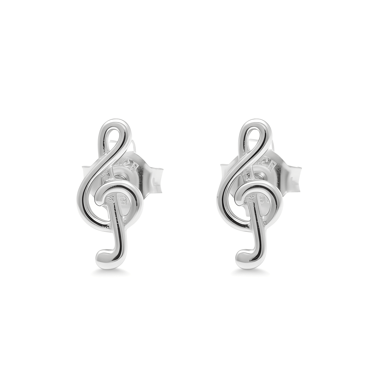 Sterling Silver G-clef Music Note Stud Earrings - 11mm