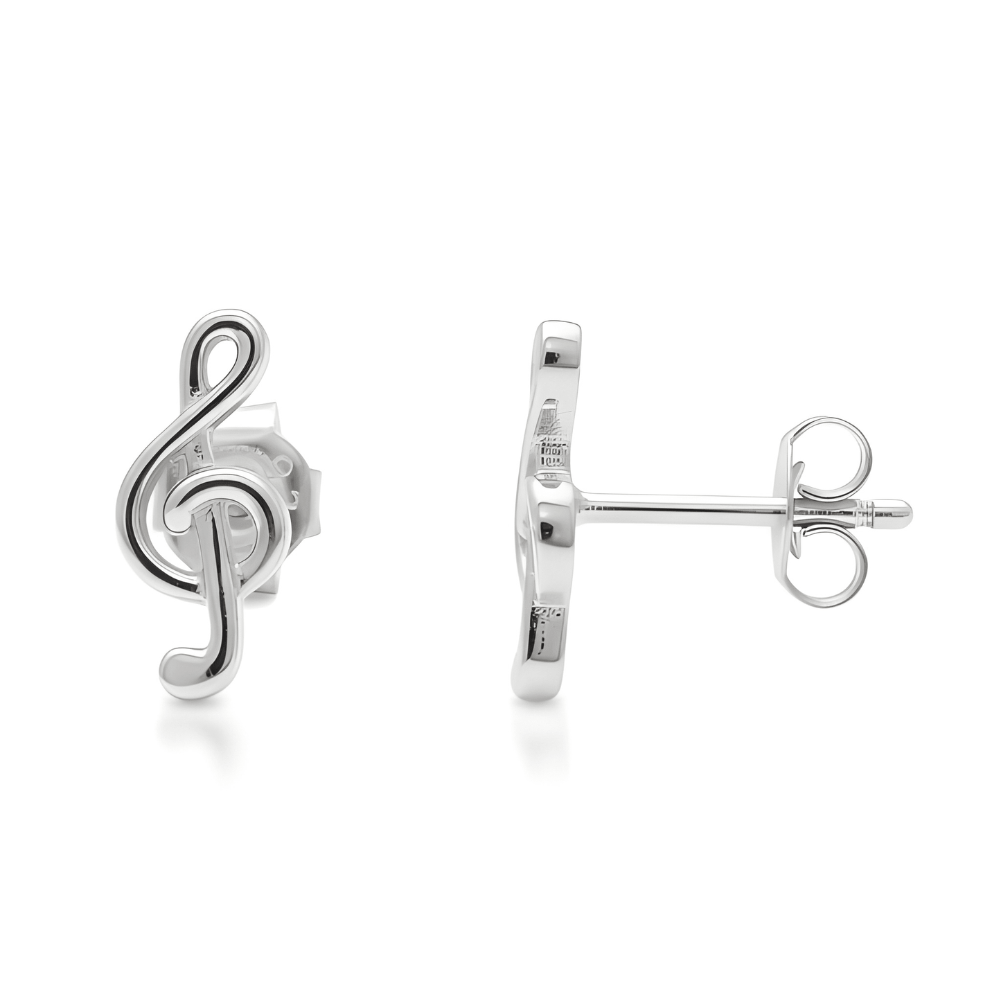 Sterling Silver G-clef Music Note Stud Earrings - 11mm
