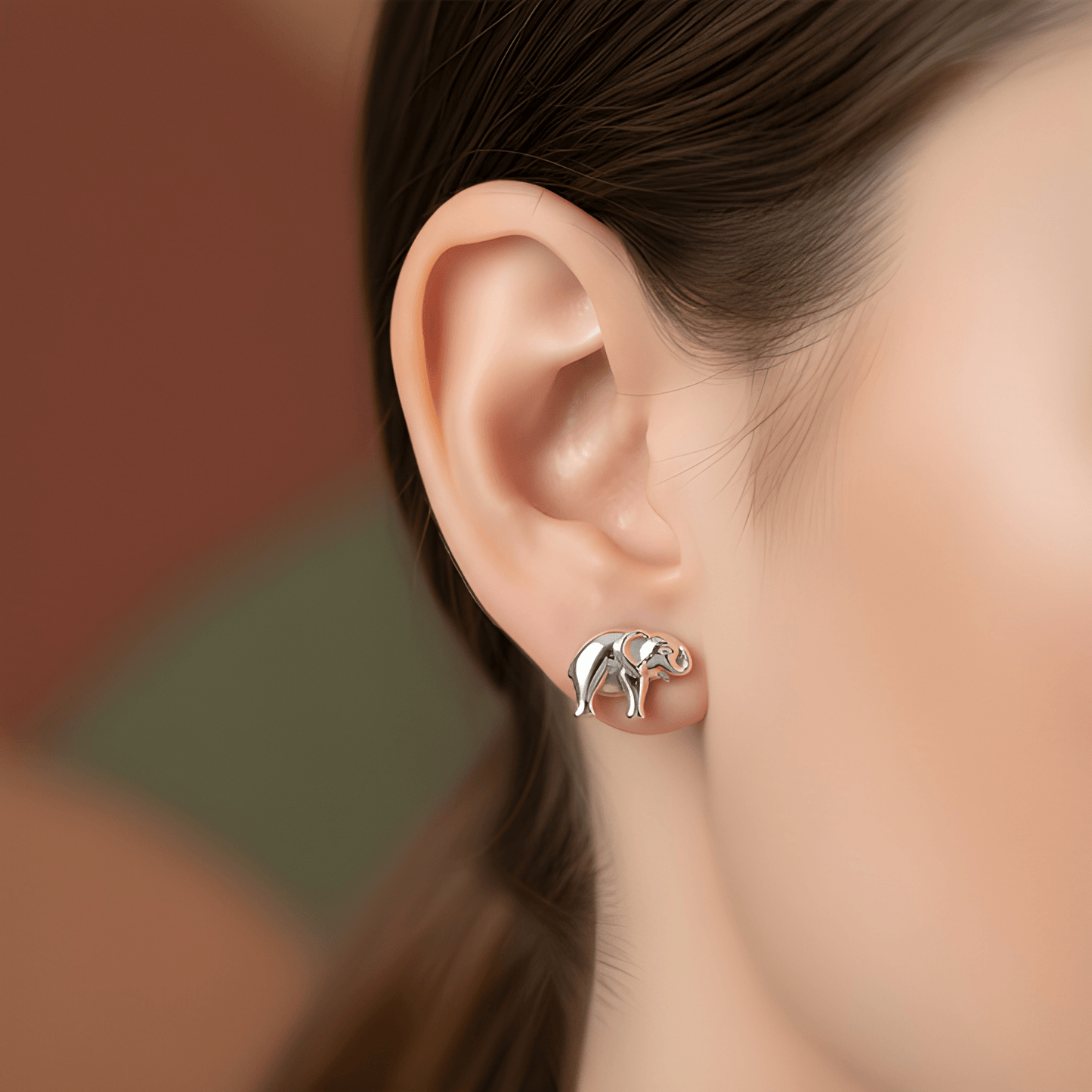 SilverCloseOut White Gold Over Sterling Silver Girls Dainty Lucky Elephant Stud Earrings - 6mm