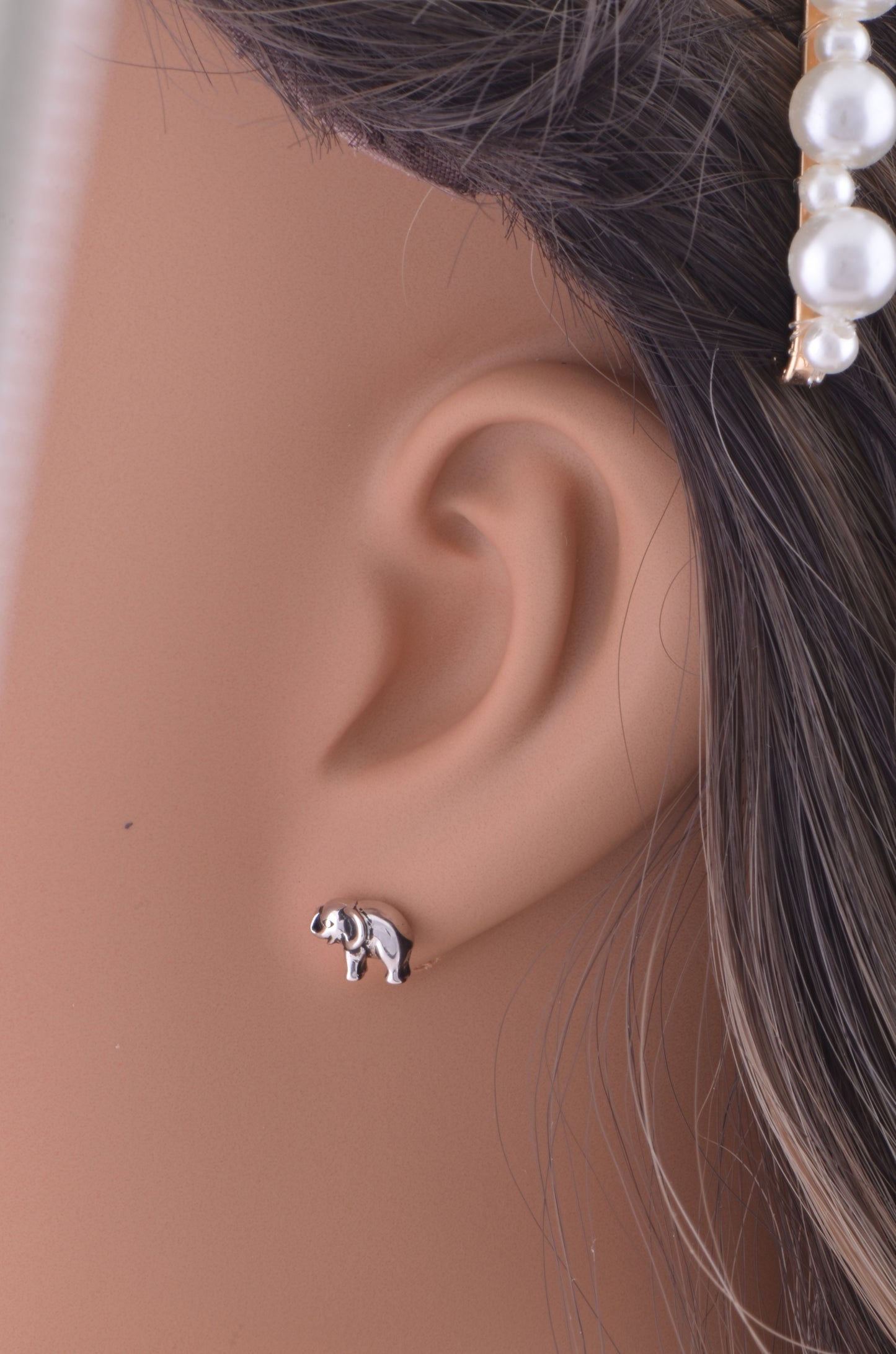 SilverCloseOut White Gold Over Sterling Silver Girls Dainty Lucky Elephant Stud Earrings - 6mm