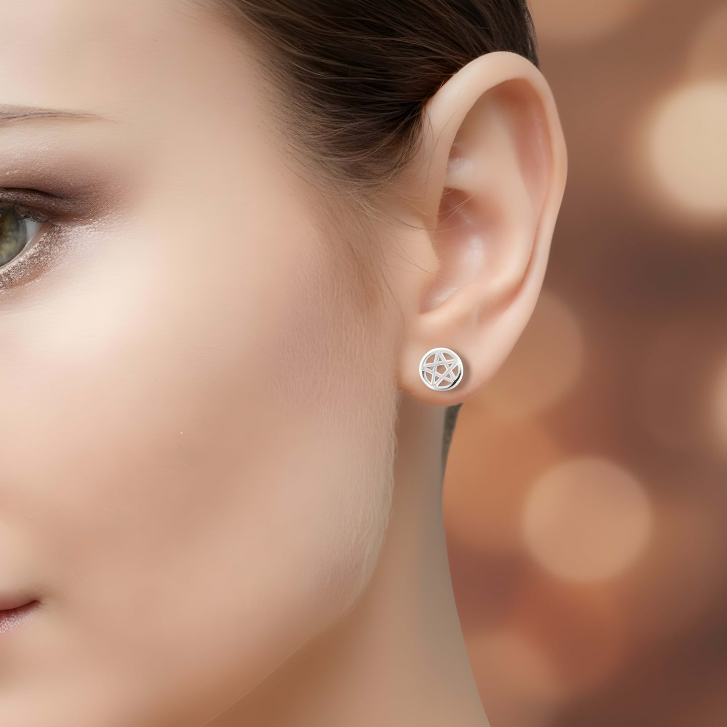 Rhodium Plated Sterling Silver Unisex Dainty Pentacle Pentagram Star Stud Earrings- 5mm