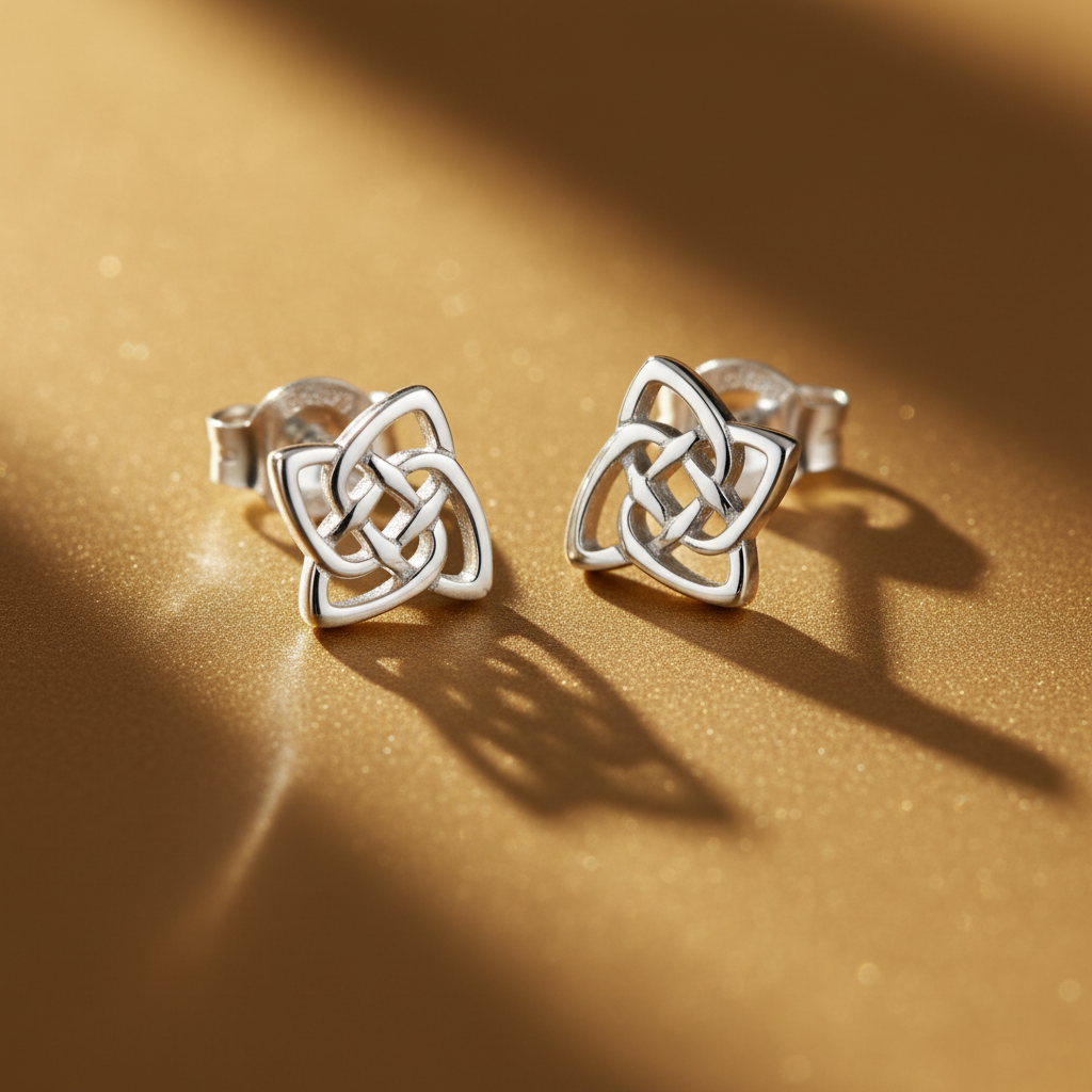 SilverCloseOut Rhodium Plated Sterling Silver Womens Celtic Triquetra Knot Stud Earrings for Girls - 6mm