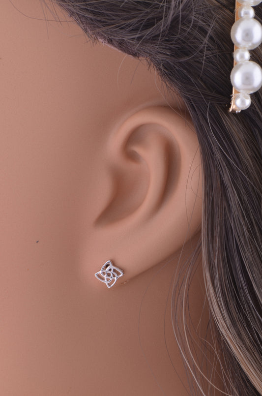 SilverCloseOut Rhodium Plated Sterling Silver Womens Celtic Triquetra Knot Stud Earrings for Girls - 6mm