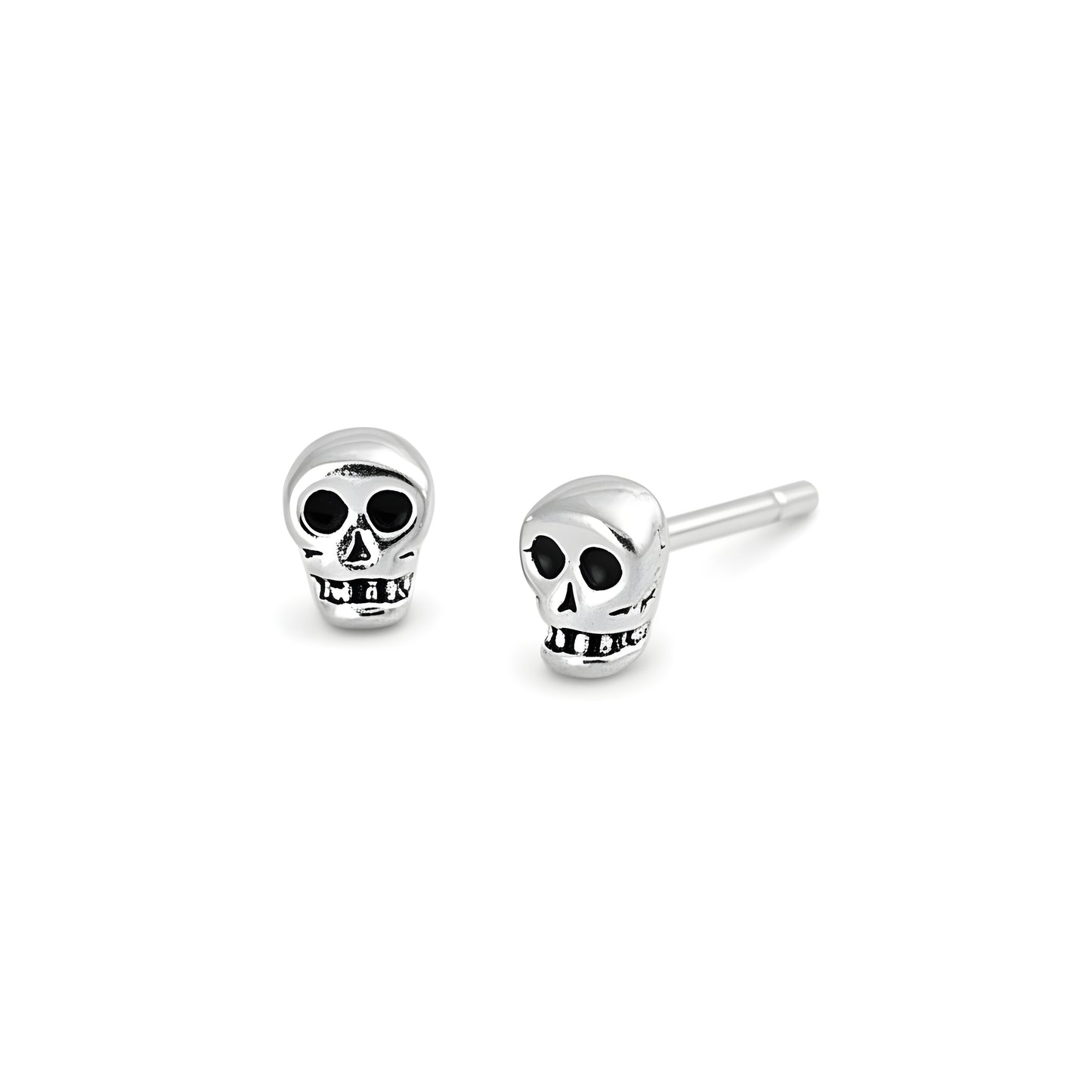 Girls Dainty Tiny Skull Halloween Stud Earrings White Gold Over Sterling Silver - 4mm