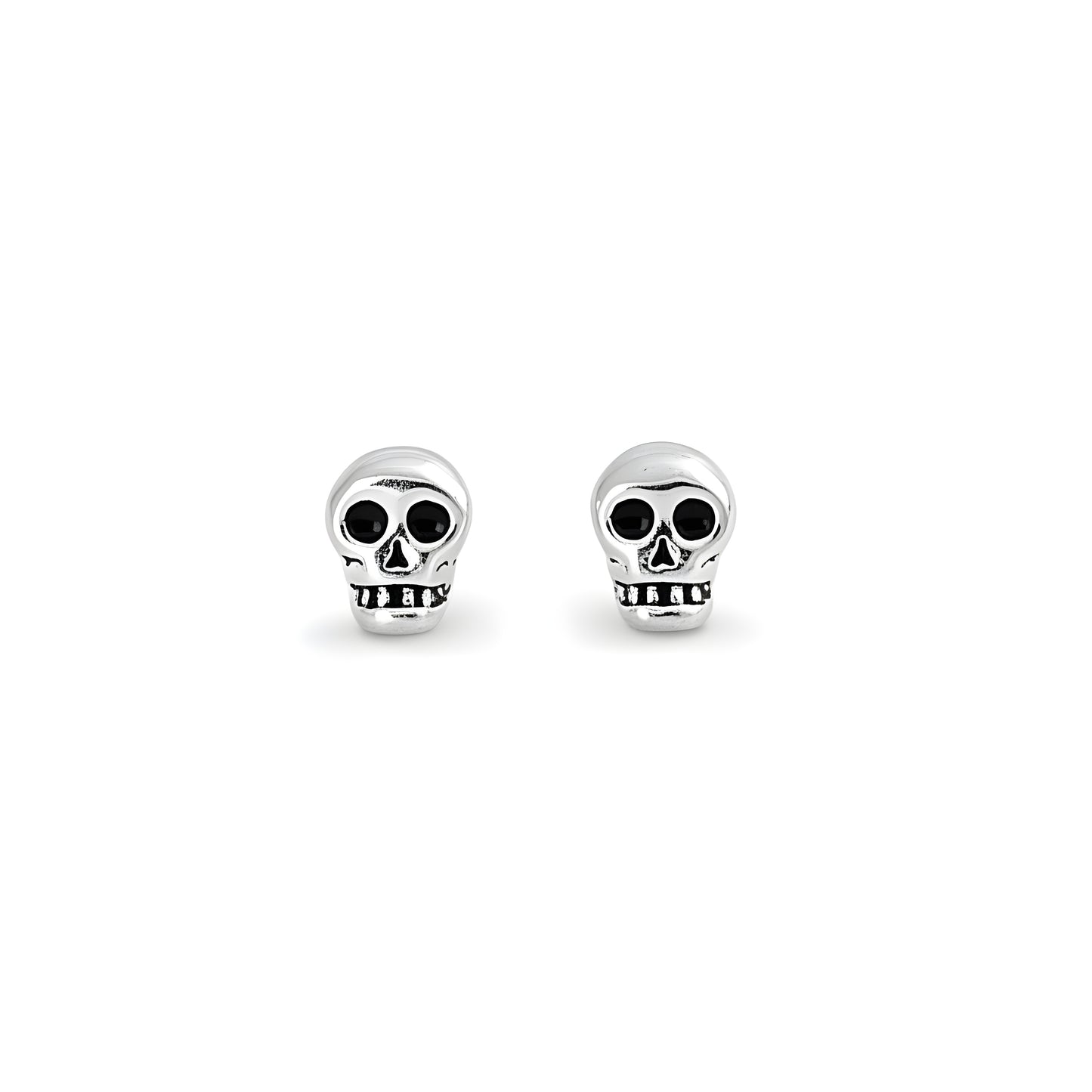 Girls Dainty Tiny Skull Halloween Stud Earrings White Gold Over Sterling Silver - 4mm