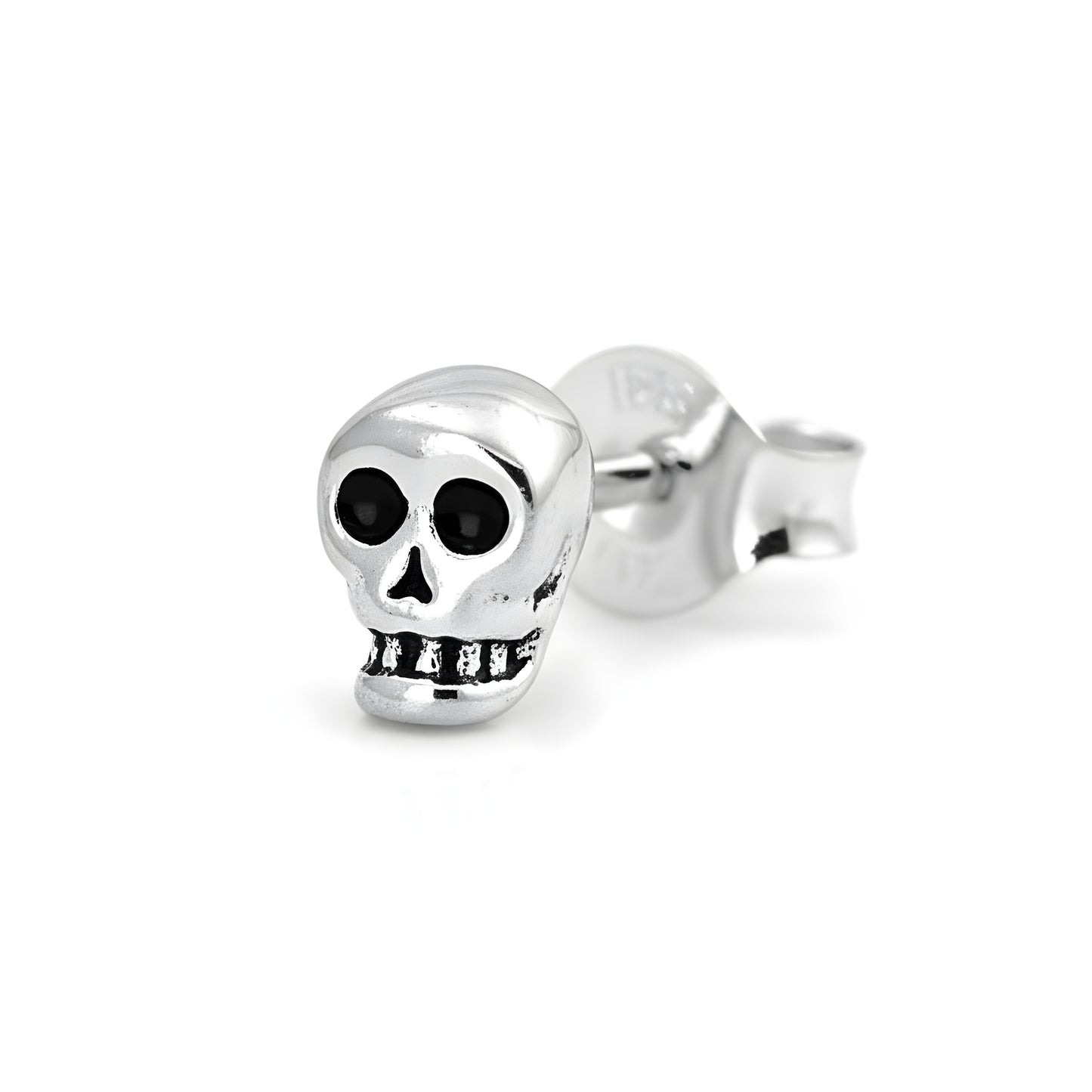Girls Dainty Tiny Skull Halloween Stud Earrings White Gold Over Sterling Silver - 4mm