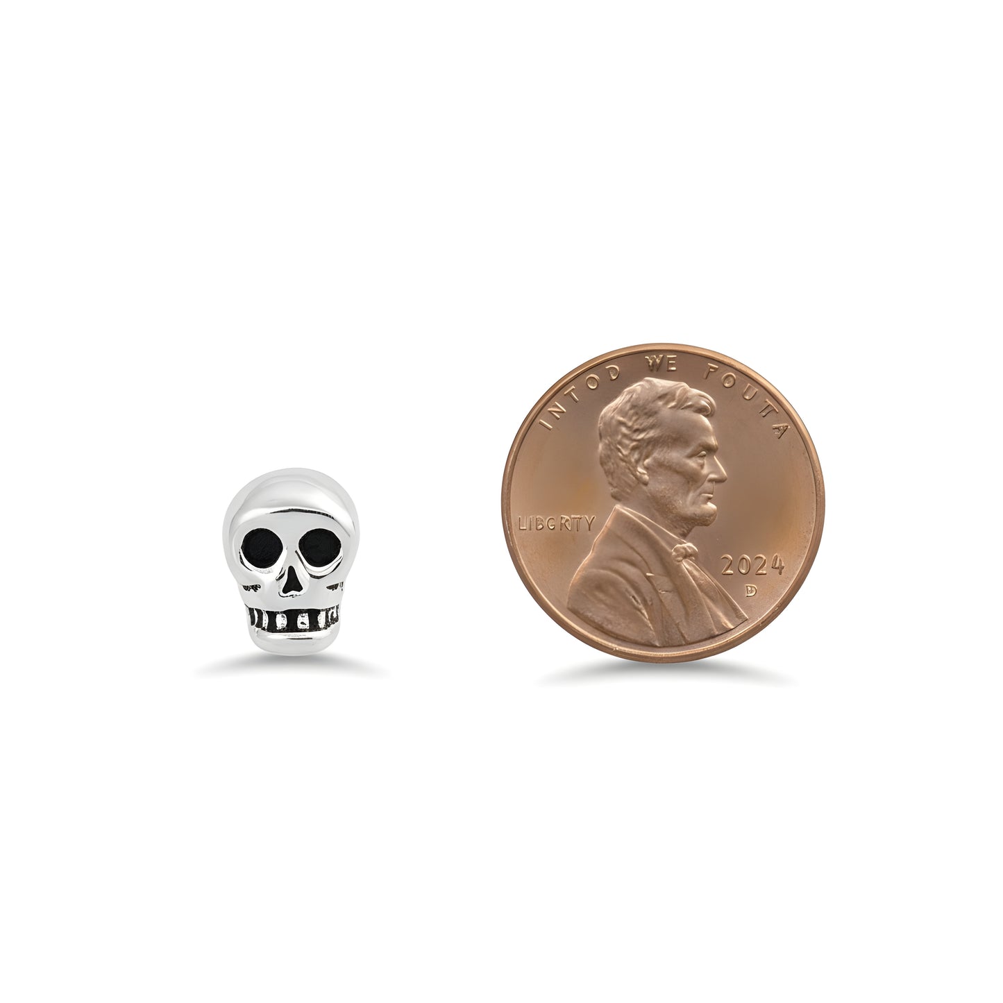 Girls Dainty Tiny Skull Halloween Stud Earrings White Gold Over Sterling Silver - 4mm