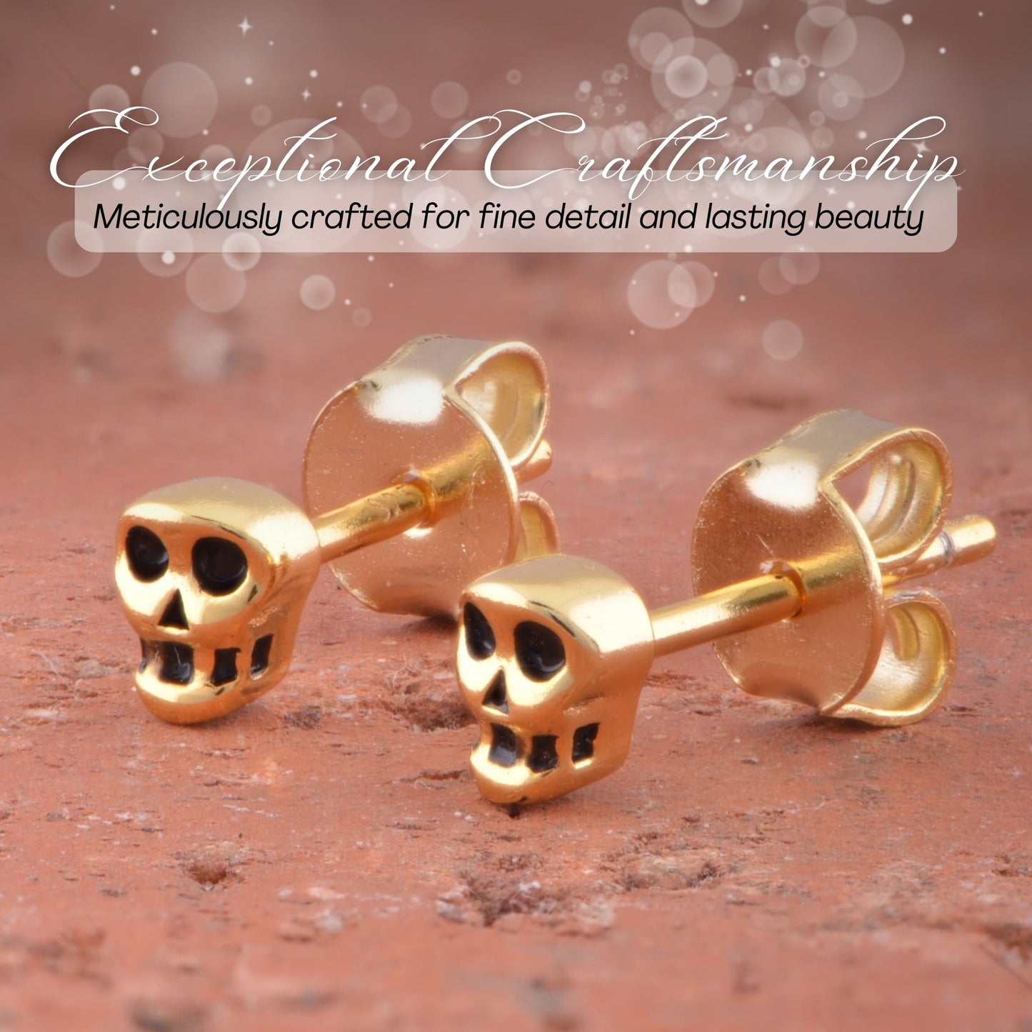 Women's 14K Yellow Gold Over Silver Tiny Skull Stud Earrings
