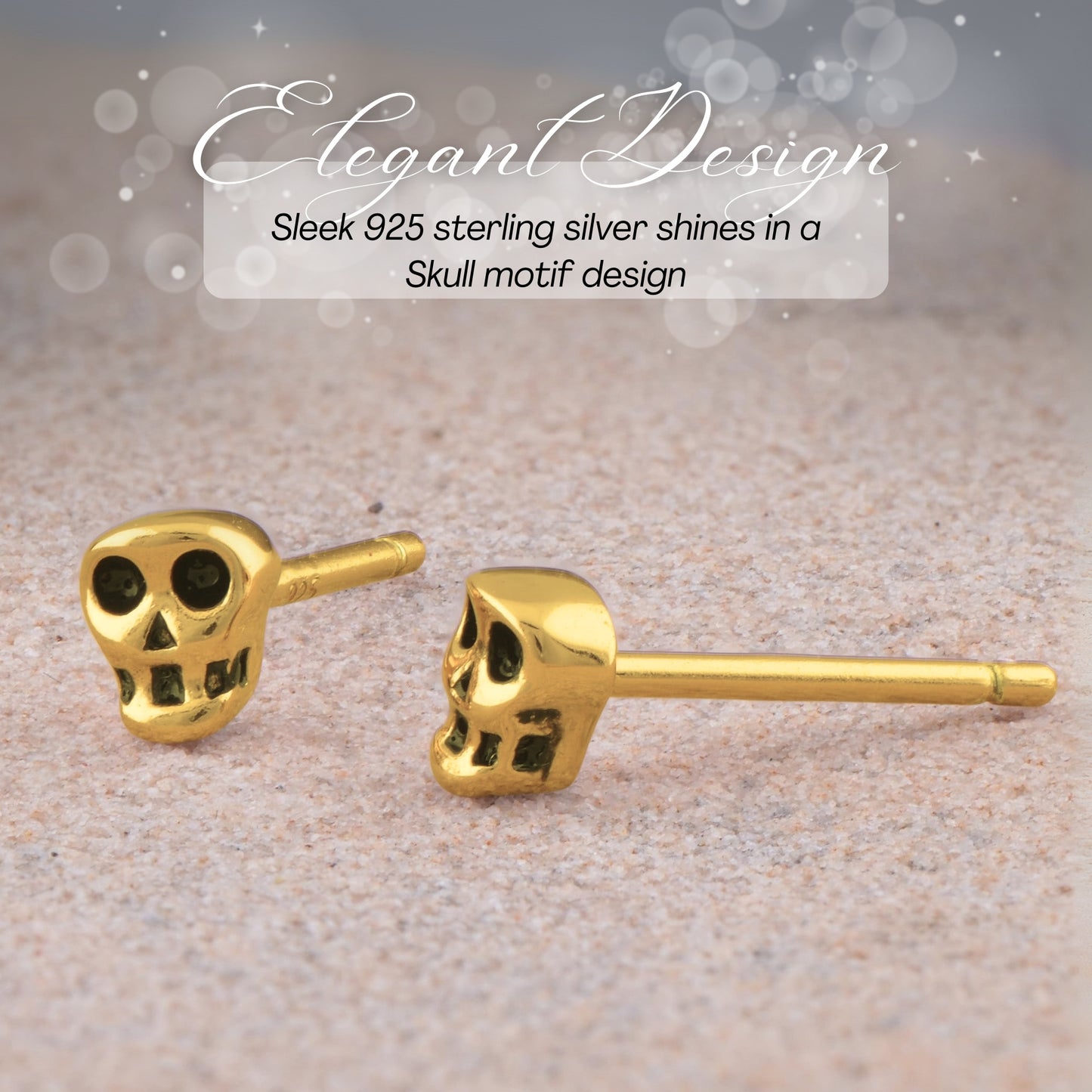 Women's 14K Yellow Gold Over Silver Tiny Skull Stud Earrings