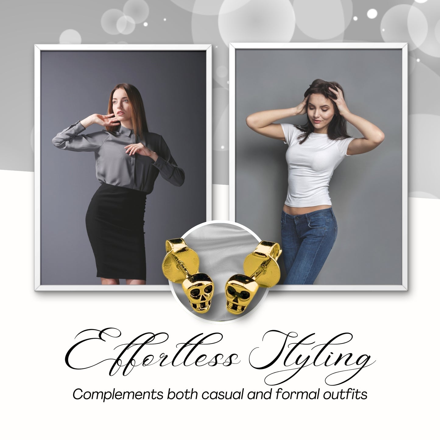 Women's 14K Yellow Gold Over Silver Tiny Skull Stud Earrings