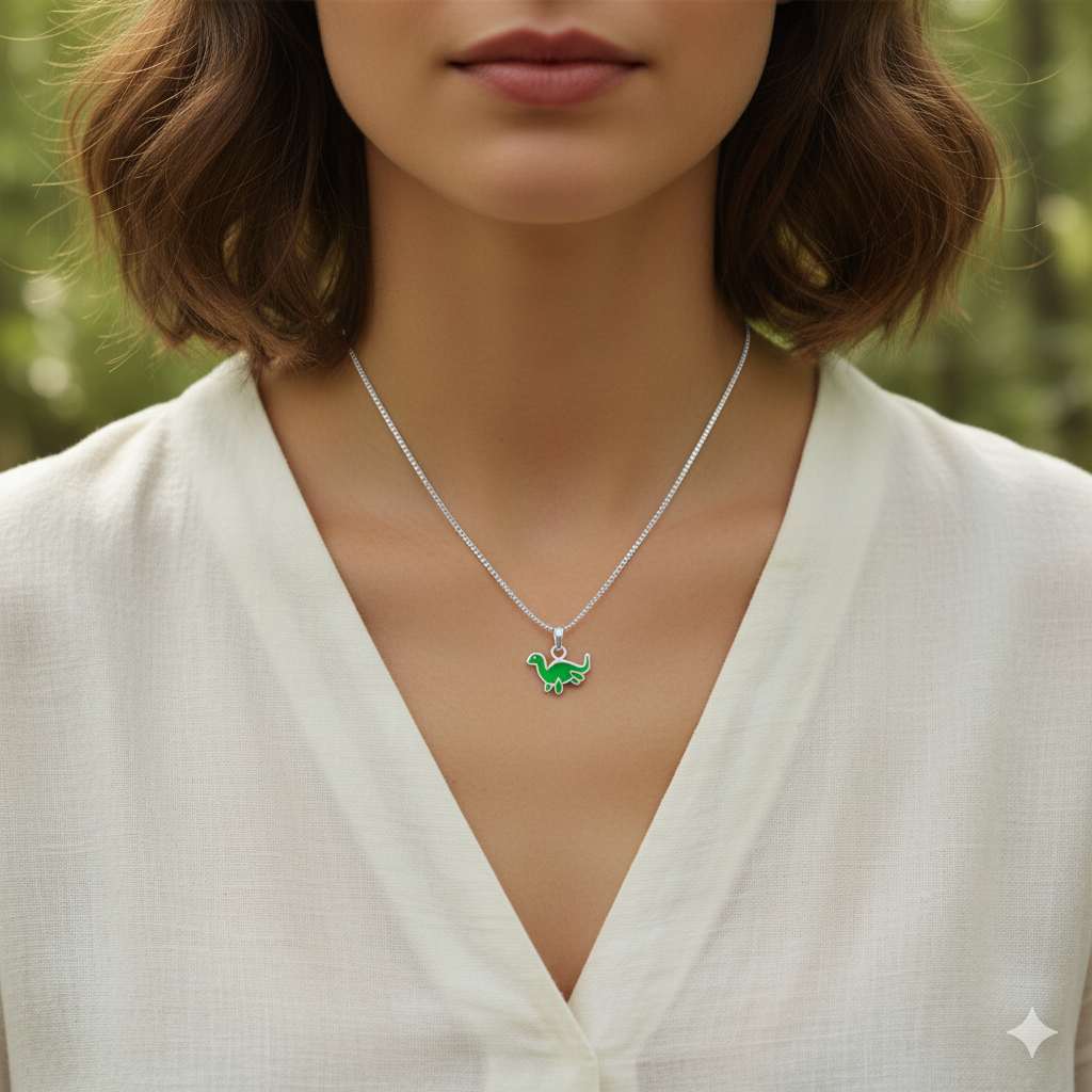 Loch Ness Monster Dinosaur Charm, Green, Necklace Pendants, Sterling Silver