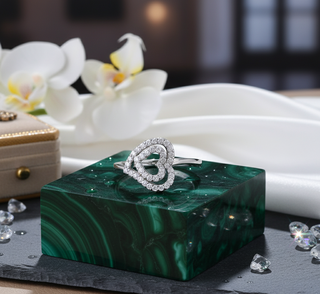 White Gold Over Sterling Silver Womens Dainty Moissanite Sideways Heart Ring