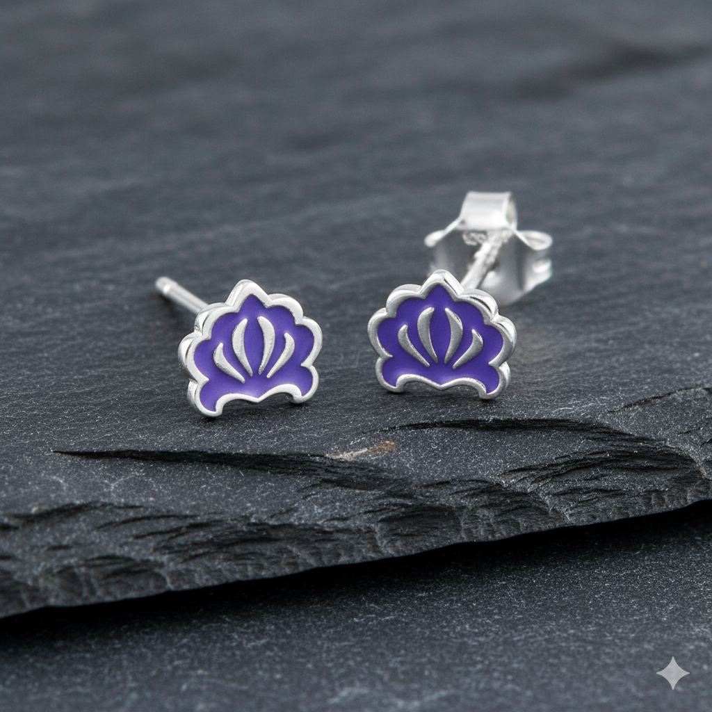 Sterling Silver GIrls Hindu Purple Lotus Flower Stud Earrings