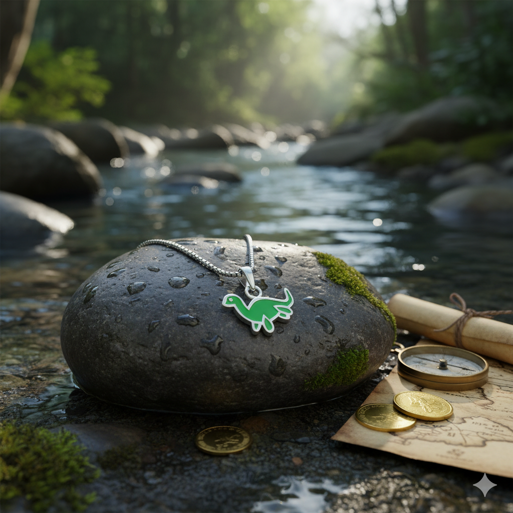 Loch Ness Monster Dinosaur Charm, Green, Necklace Pendants, Sterling Silver