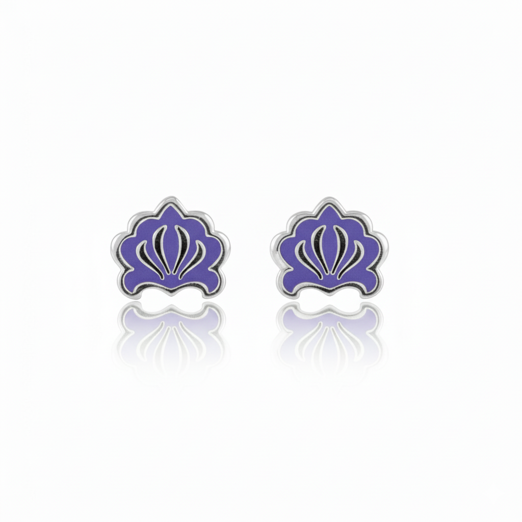 Sterling Silver GIrls Hindu Purple Lotus Flower Stud Earrings