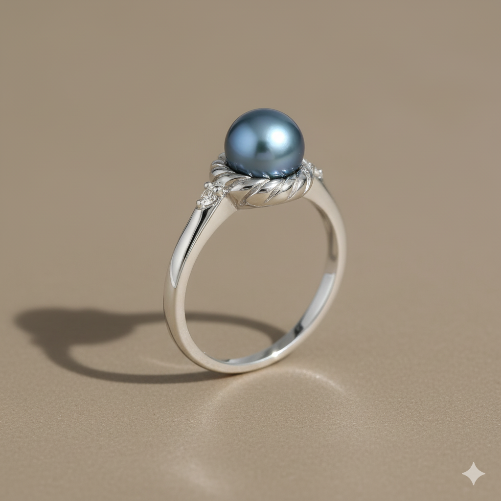 White Gold Over Sterling Silver Women's Tahitian Pearl Solitaire Ring