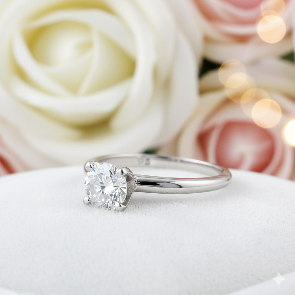 Elegant Engagement Ring – White Gold Over Sterling Silver 1.3ct Moissanite Solitaire Band (Sizes 3–13)