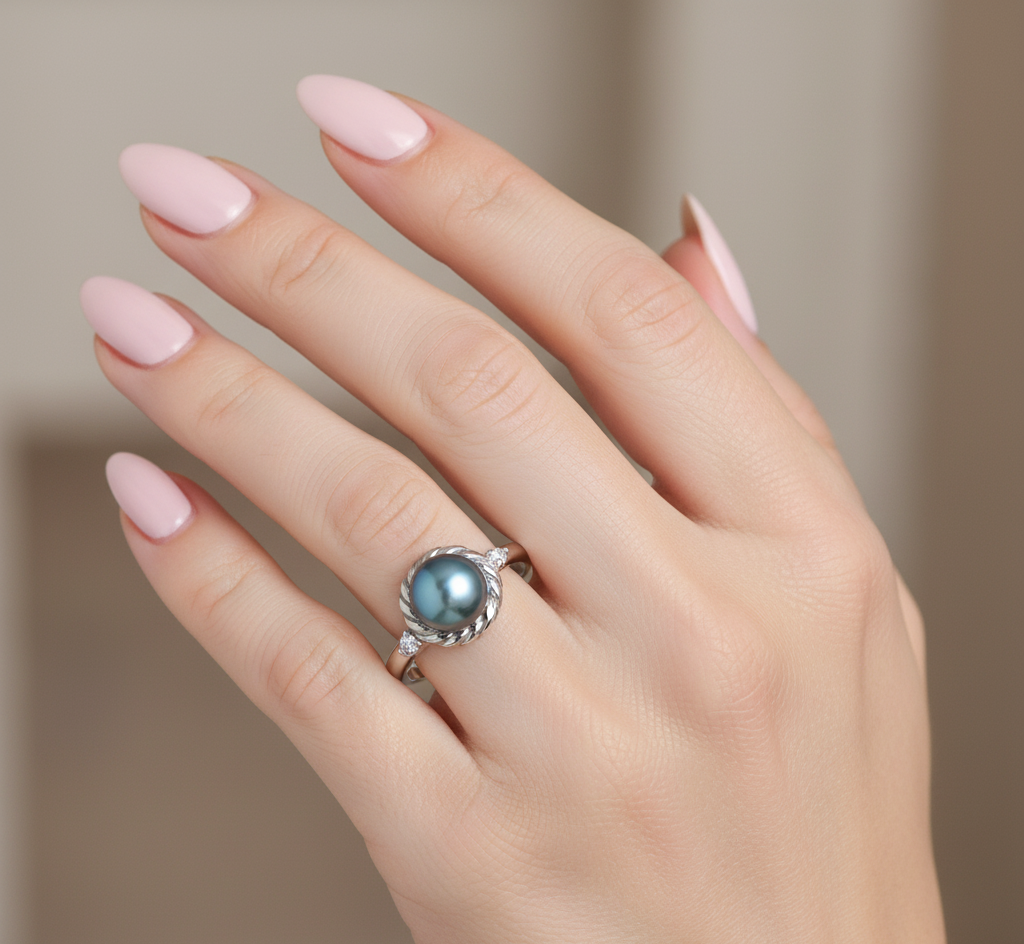 White Gold Over Sterling Silver Women's Tahitian Pearl Solitaire Ring