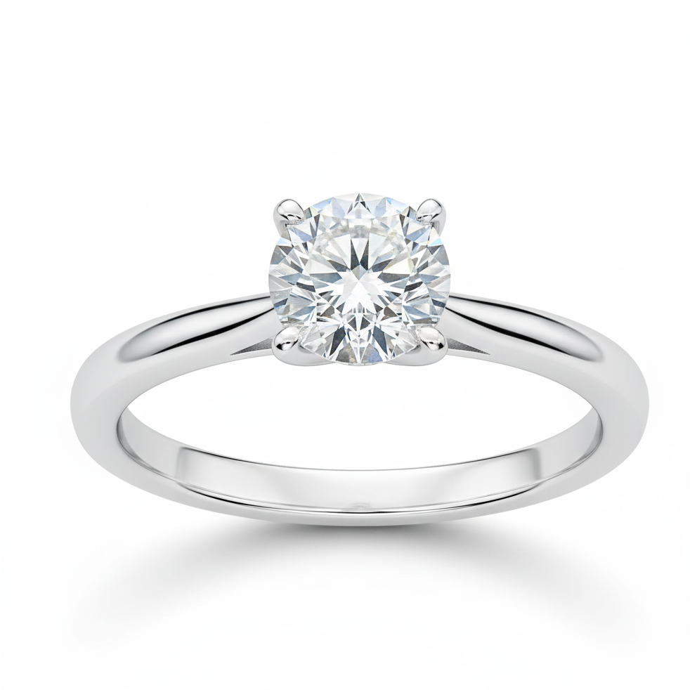 Elegant Engagement Ring – White Gold Over Sterling Silver 1.3ct Moissanite Solitaire Band (Sizes 3–13)